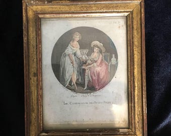 Antique French Engraving La Comparaison des Petits Pieds 18th Century Print by Boilly De Gournay Framed Paris R. Schneider