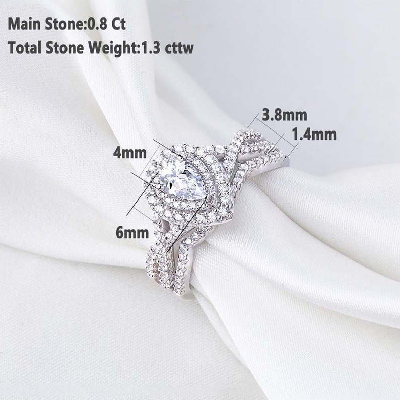 2 Pcs 925 Sterling Silver Rings for Women Engagement Ring Sets 1.7Ct Pear Shape Teardrop