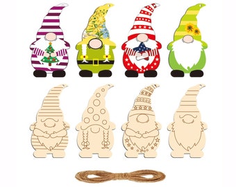 Gnomes Wooden Slices Kit - Christmas Decor DIY Home Decorations Blank, Christmas Ornaments for Party, Wall, Tree