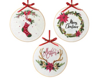 Christmas Embroidery Kit with Enough Tools to Make in English Manual - Craft Kits for Adults