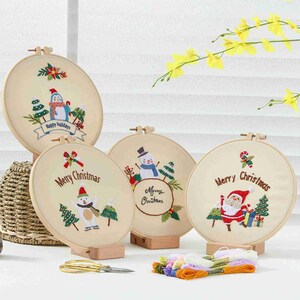 4 Christmas Patterns Embroidery Kit for Christmas Craft Decor Christmas Gift - Santa, Snowman, Penguin, Polar Bear