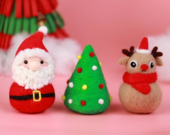 Christmas Needle Felting Kit for Beginners - Santa Claus, Tree, Reindeer Christmas Gift for Her - Craft Kit