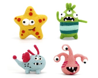 Mini Monster Needle Felting Kits for Beginner 4 in 1 - Gift Box Wrap - Mother's Day Gift