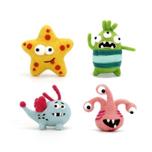 Mini Monster Needle Felting Kits for Beginner 4 in 1 - Gift Box Wrap - Mother&#39;s Day Gift