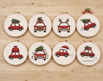 Christmas Tree Car Embroidery Kit, Vintage Christmas Embroidery, Holiday DIY Craft Kit Winter Needlework