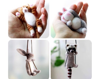 Needle Felting Kit for Beginners 4" (10cm) - Kitten, Rabbit, Raccoon - Mother's Day Gift