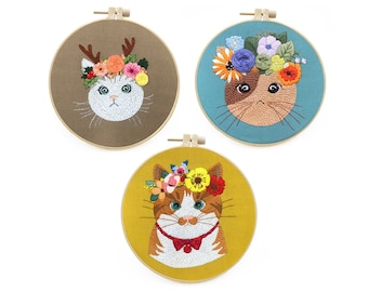 Cat Embroidery Kit with All Materials - Animal Embroidery Pattern for Beginners