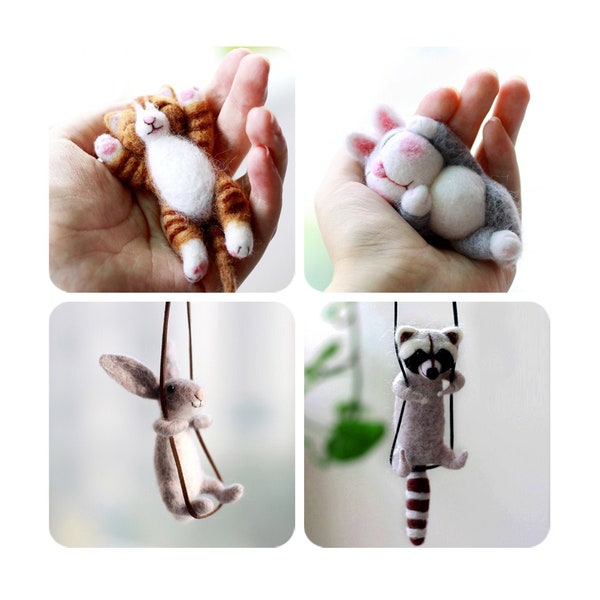 Needle Felting Kit for Beginners 4" (10cm) - Kitten, Rabbit, Raccoon Mother's Day Present