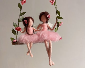 Mother's Day Gift Fairy Mom and Child Needle Felting Kit, Video Instruction Height 6 and 4 inch