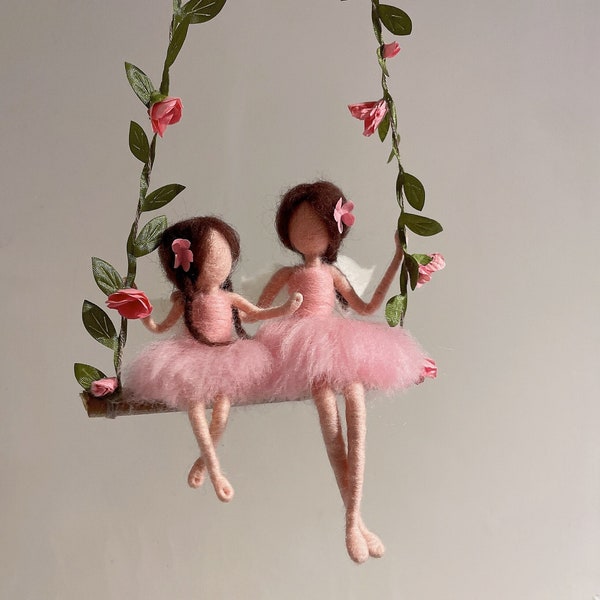 Mother's Day Gift Fairy Mom and Child Needle Felting Kit, Video Instruction Height 6 and 4 inch