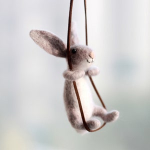 Swing Rabbit Needle Felting Kit for Beginners 4" (10cm) Gift for Mother's Day