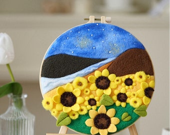 Sunflower Needle Felting Kit, Beginner DIY Craft (20cm/8 inch)