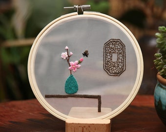 Vase Embroidery Kit (f) Transparent Hoop Art Gifts for Mom Modern Embroidery for Beginners 6 inch 15cm Diameter