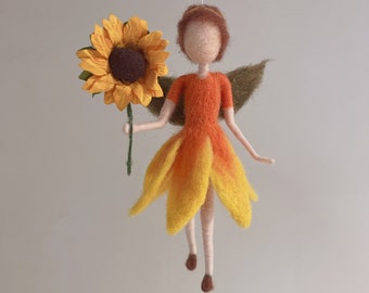 Sunflower Fairy Needle Felting Kit - Mom and Kid with Video Instruction - Mother's Day Present- Friendly for Beginner - Height 6 inch