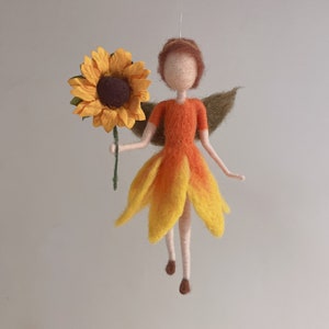 Sunflower Fairy Needle Felting Kit - Mom and Kid with Video Instruction - Mother's Day Present- Friendly for Beginner - Height 6 inch
