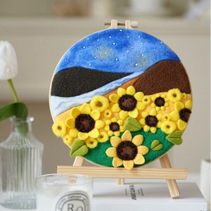 Sunflower Needle Felting Kit, Beginner DIY Craft (20cm/8 inch)