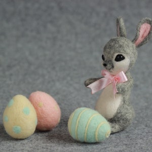 Easter Rabbit and Eggs Needle Felting Kits Wrap Box Gift for Easter Day - Including Everything Full Craft Kits to Make it