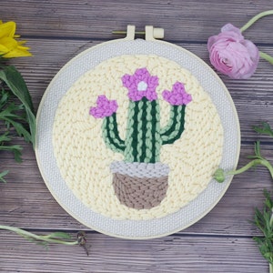 Succulent Punch Needle Kit Mother&#39;s Day Gift Craft for Starter Punch Needle Tool Threader Fabric Embroidery Hoop Yarn Embroidery Kit