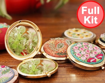 Pocket Mirror Embroidery Kit For Beginner - Embroidery Pretty Personalized Gifts for Mom