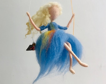 Swing Fairy Needle Felting Kit, Elf Felting Supplies - Gift for Mom, Grandma - Video Instruction Friendly for Beginner - Height 4" (10cm)