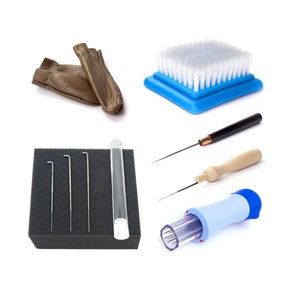 Needle Felting Tool for Advanced User, Felting Brush, 3 Felting Needles, 7 Needle Holder, Needle Felting Mat, Finger Guards, 2 Wooden Awl