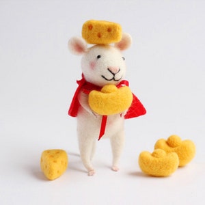 Mouse Love Cheese Needle Felting Kits for Beginners 4 inch (10cm) Mothers Day Gift Craft