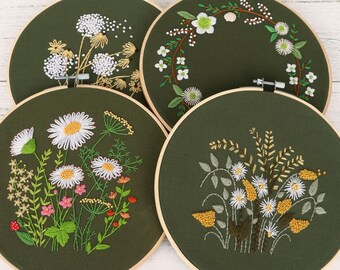 4 Flora Embroidery Kits for Beginner - Hoop Art Including Everything to Make, Gift for Mom, Grandma