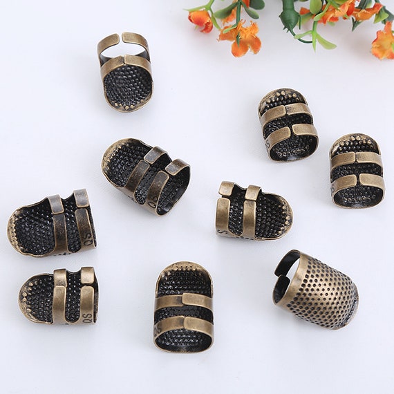 Metal Sewing Thimble 6Pcs Leather Silver Thimbles for Hand Sewing Coin  Thimble Ring Cap - AliExpress