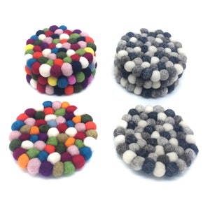4 Felt Coaster Set Handmade Unique Gift, Decorations - 100% New Zealand Lamb’s Wool 4&quot;x4&quot; 10x10cm