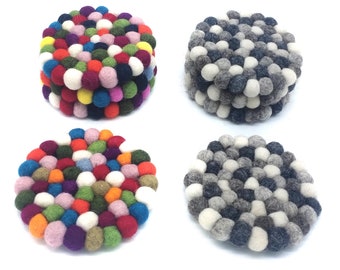 4 Felt Coaster Set Handmade Unique Gift, Decorations - 100% New Zealand Lamb’s Wool 4"x4" 10x10cm