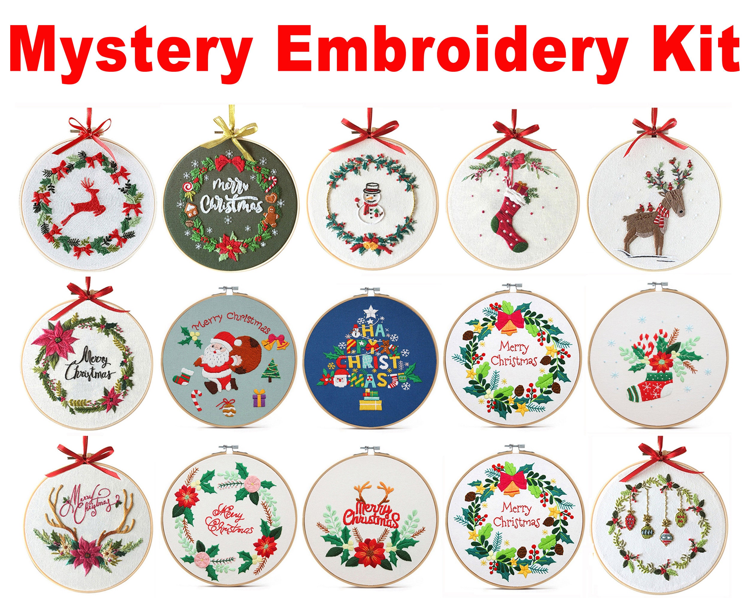 Christmas Embroidery Kit With Pattern, Embroidery Hoop, Color Threads Tools  Kit English Instruction for Beginners 8in/20cm 
