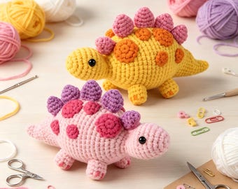 2 Ankylosaurus Dinosaur Crochet Kits for Beginners, DIY Craft Set
