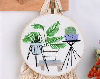 Cactus Embroidery Kit for Beginner - 1 Plastic Embroidery Hoop, Color Threads and Tools, English Manual