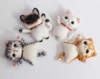 Cat Needle Felting Kit with Brooch Decor for Your Clothes, Bag - Felting Kits for Beginners Gifts for Mom