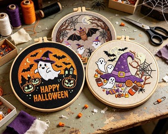 3 Pack Halloween Embroidery Kit Halloween Gothic Skull Needlework Craft, Spooky Decor