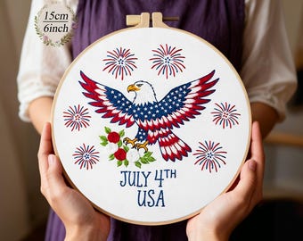 250th Anniversary USA Independence Day Embroidery Kit for Beginners DIY Craft Set 6inch Gift for Mom Family Friends