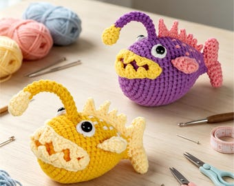 2 Cute Anglerfish Crochets Kit for Beginners, DIY Handmade Craft Set