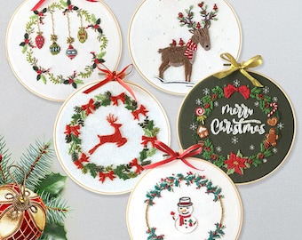 Christmas Embroidery Kits for Beginners Gift for Mom, Grandma 20cm / 8inch Hoop