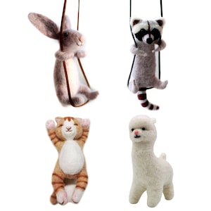 4er Pack Nadelfilz Set - Kaninchen, Waschbär, Katze, Alpaka - 10 cm 4 inch Höhe Bastelset für Anfänger - Muttertagsgeschenk