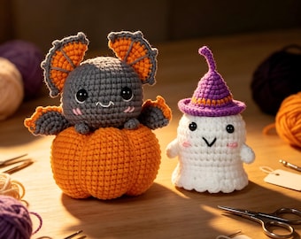 Bat Pumpkin Buddy Halloween Crochet Kit for Beginners, DIY Halloween Craft