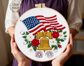 Flag Embroidery Kit for Beginners Independence Day Decor DIY Craft Kit 6inch