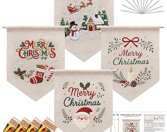 Christmas Embroidery Wall Hanging Kit, DIY Needlework Craft, Christmas Home Decor for Beginners