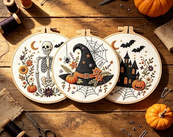 3 Pack Skeleton Embroidery Kit for Halloween Craft Designs 8 inch