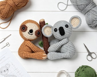 Sloth and Koala Friends Crochet Kit for Beginners, DIY Craft Set