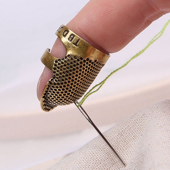 8 Pcs Sewing Thimble + 30 Pcs Sewing Needles Finger Protector Fingertip  Thimble Adjustable Metal Bronze Sewing Thimble Rings and Leather Coin  Thimble for Needlework Hand Embroidery Craft