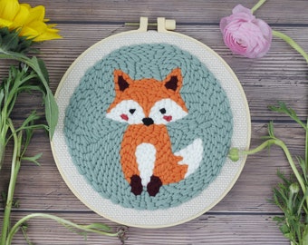 Fox Punch Needle Starter Kit / Beginner Punch Needle Kit met verstelbare punch naald / Alle materialen inbegrepen Cadeaus voor mama