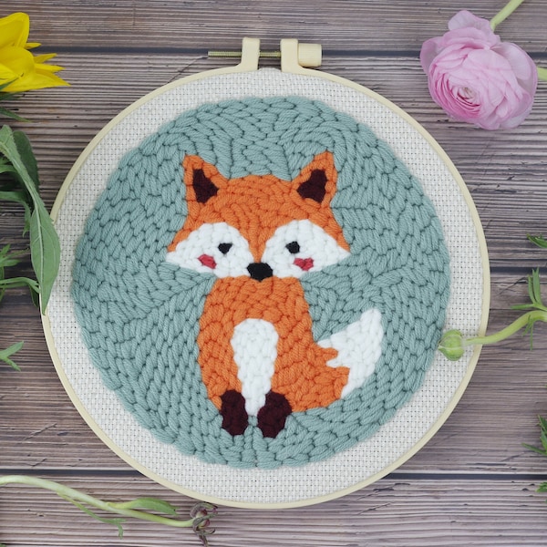 Fox Punch Needle Starter Set / Beginner Punch Needle Kit mit verstellbarer Stanznadel / Alle Materialien inklusive Muttertagsgeschenk