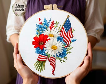 Embroidery Kit Pattern 250th Anniversary Independence Day Flag Decor Set for Beginners