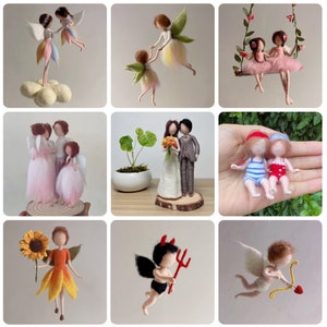 Elf Felted Dolls Handmade Craft Gift for Mom, Grandma, Wedding Present 6 inch Height Customized Felting Project
