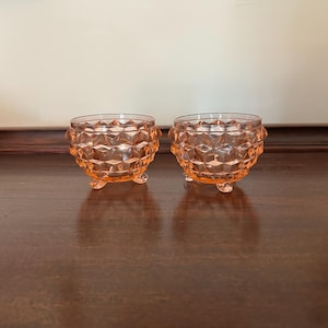 Vintage Jeannette Glass Pink Depression Glass Cube Powder Jars Pair of 2
